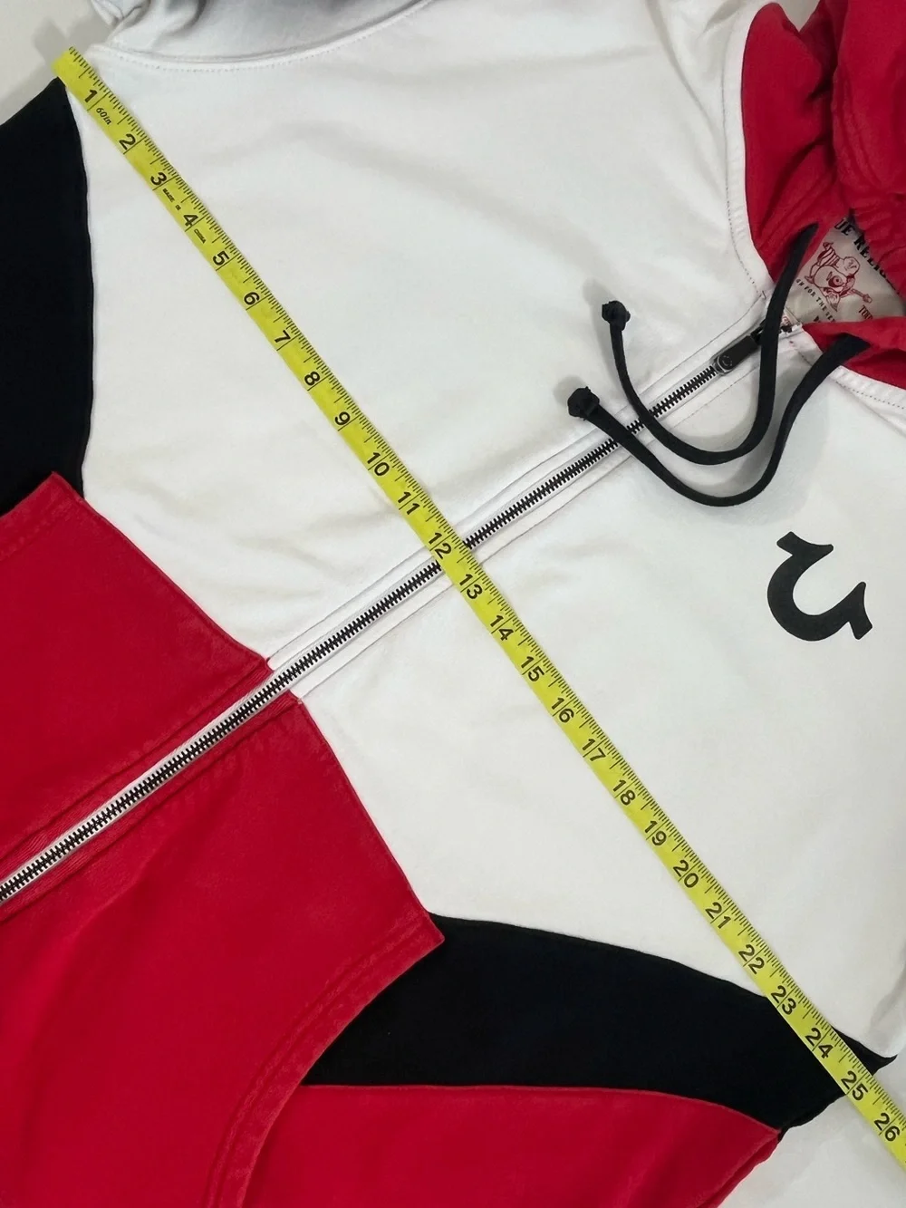 2XL True Religion Chevron Zip Hoodie Red White Black Colorblock Jacket